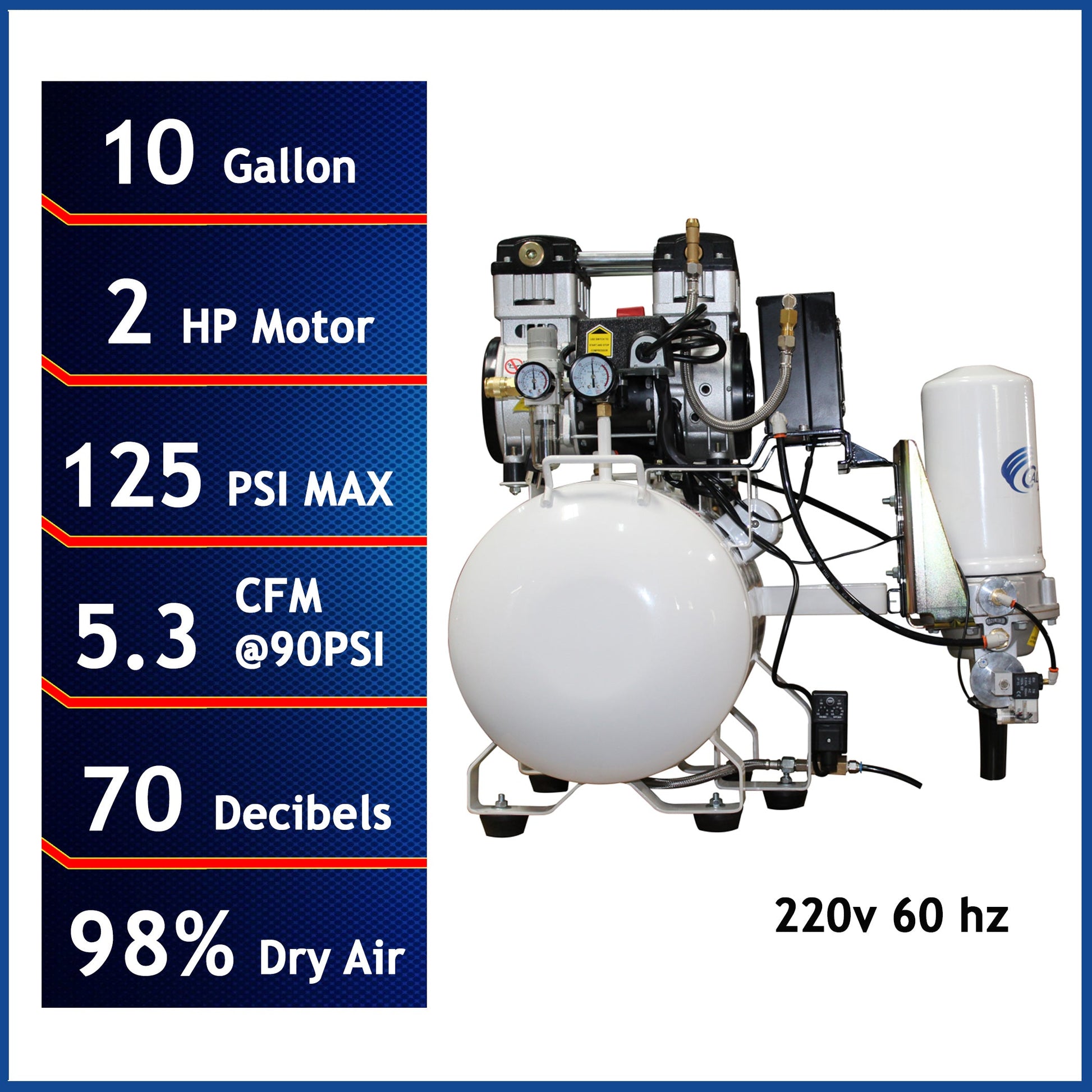 California Air Tools 10020HDCADC-22060  Ultra Quiet & Oil-Free  2.0 Hp,  10.0 Gal.        w/ Air Dryer (220v 60hz)