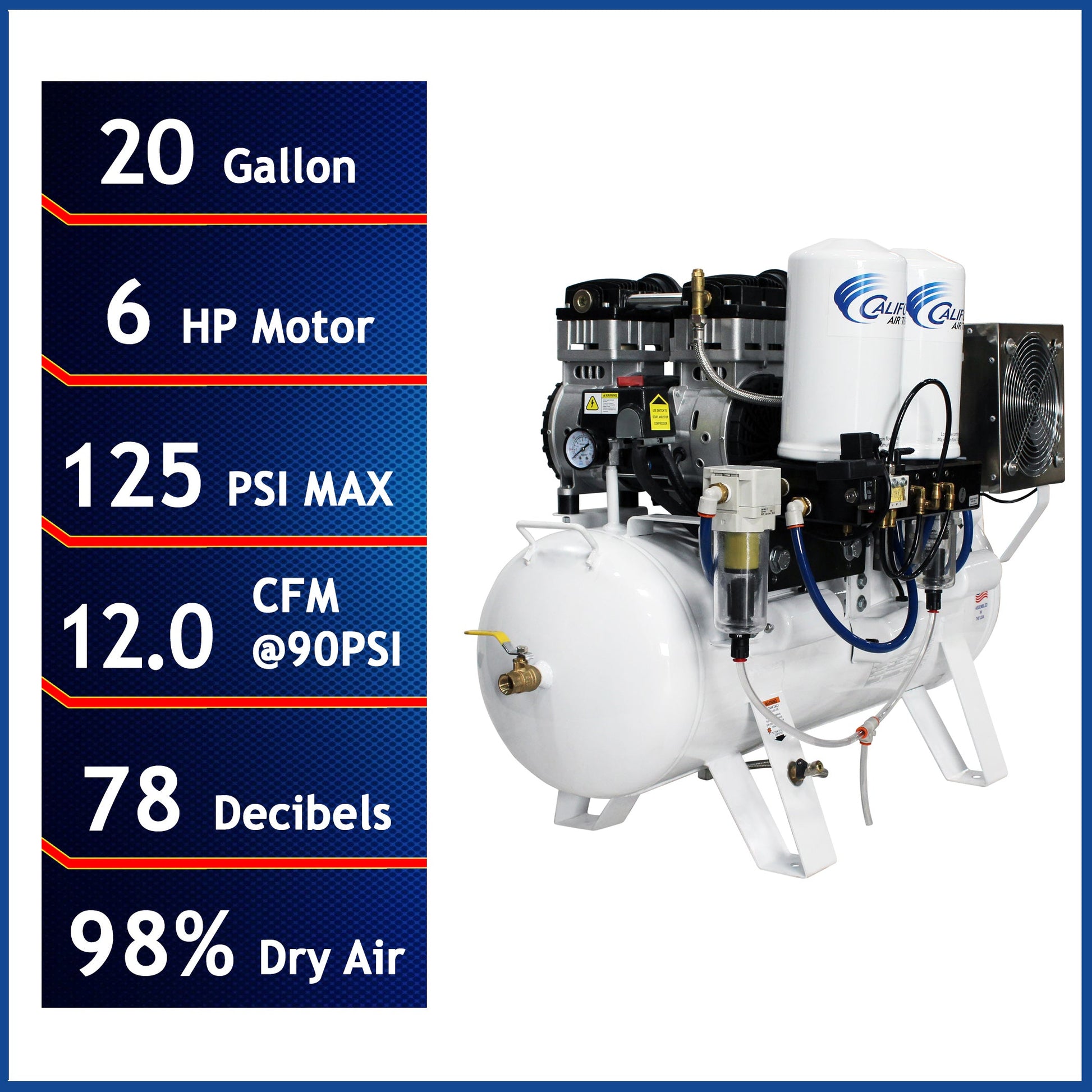 California Air Tools 20060DCC  Ultra Quiet & Oil-Free  6.0 Hp,  20.0 Gal. w/98% Air Dryer & Twin Purge.