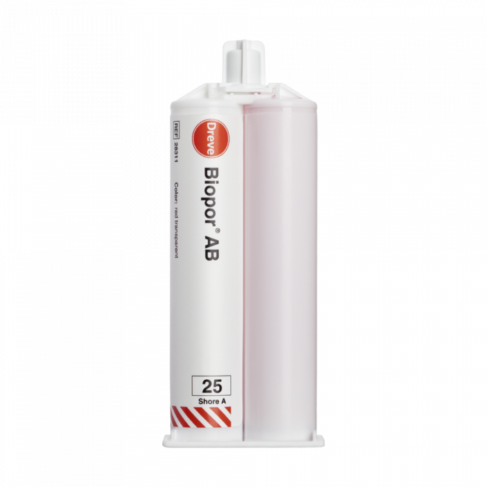 Dreve Biopor AB reddish-transparent, 25 Shore A, 8 x S 50 dbl cartridges of 2 x 25 ml A+B